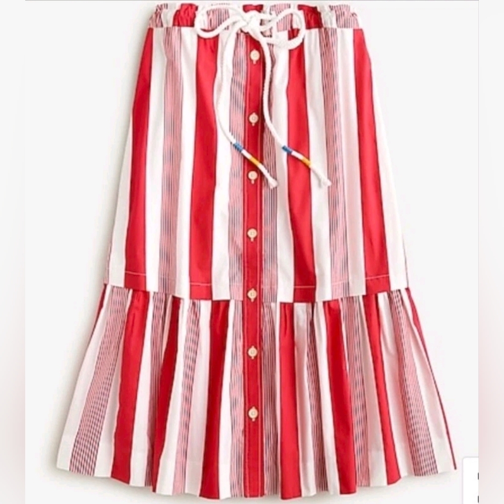J. CREW Womens Striped Cotton Poplin Drawstring Button Up Skirt Size Large